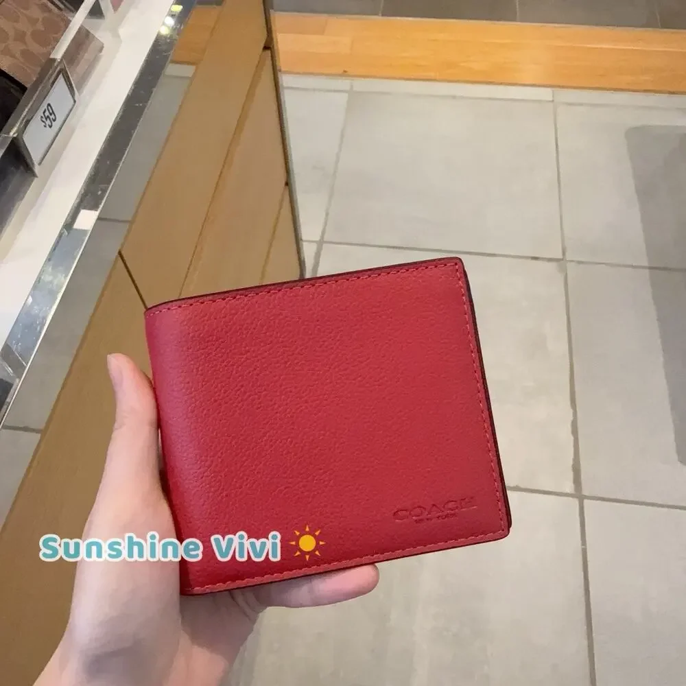 NWT COACH CR911 Men's 3-In-1 Wallet In Refine Pebble Leather True red